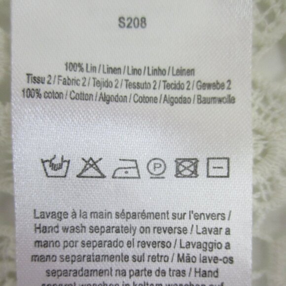 Gerard Darel Womens M Ivory Cap Sleeve Linen Knit Shirt Floral Cotton Lace Back - Picture 6 of 11